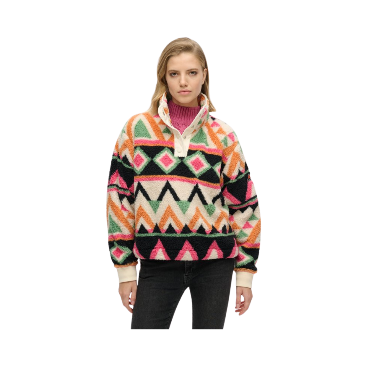 Super Soft Printed Half Zip - Cream Terry Print