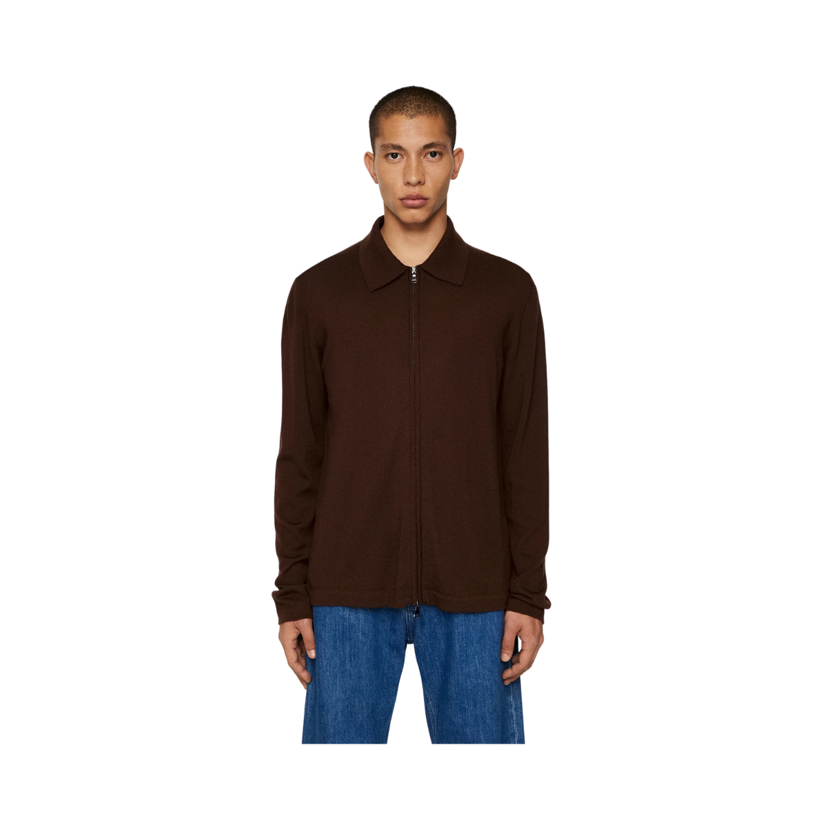 Kaleb Merino Zip Cardigan - Brown