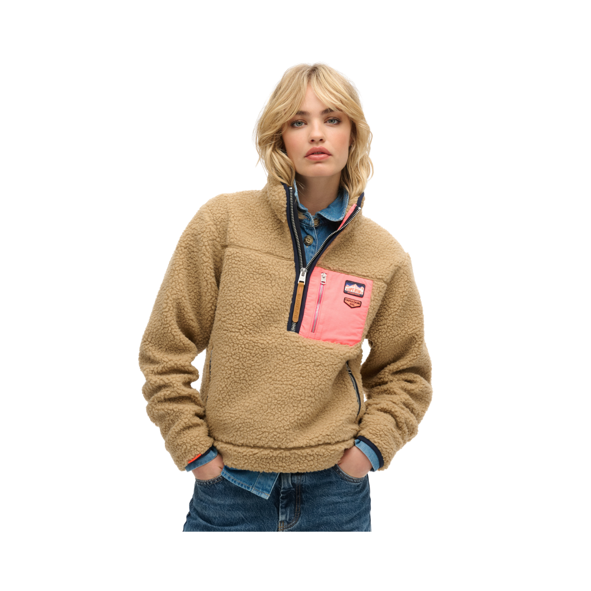 Vintage Retro Half Zip Fleece - 8TU Classic Tan Brown