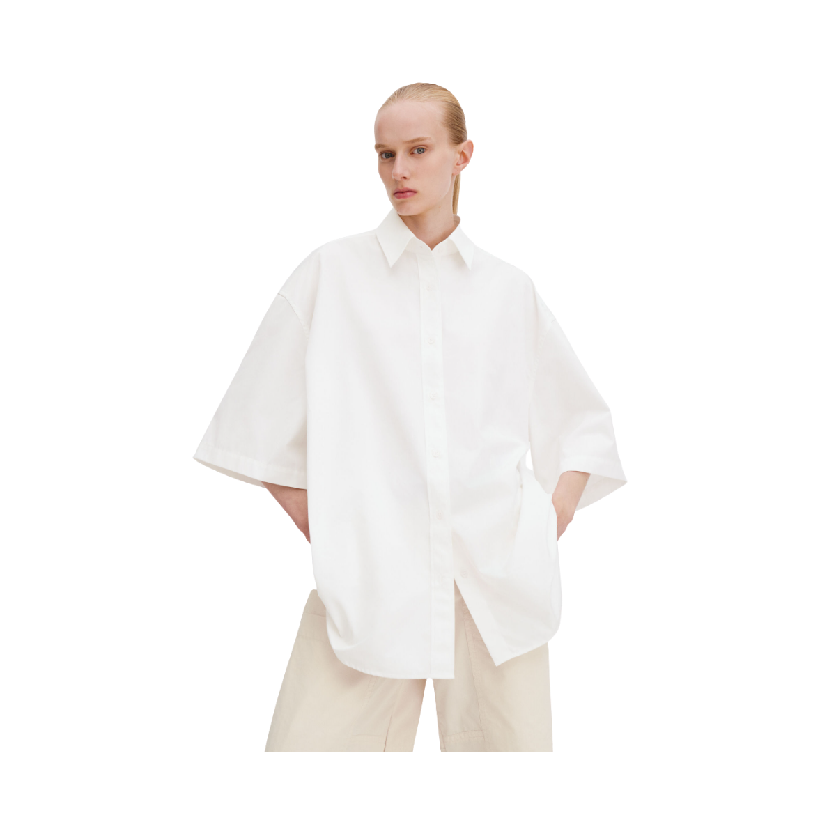 Oversized Short Sleeve Shirt - White