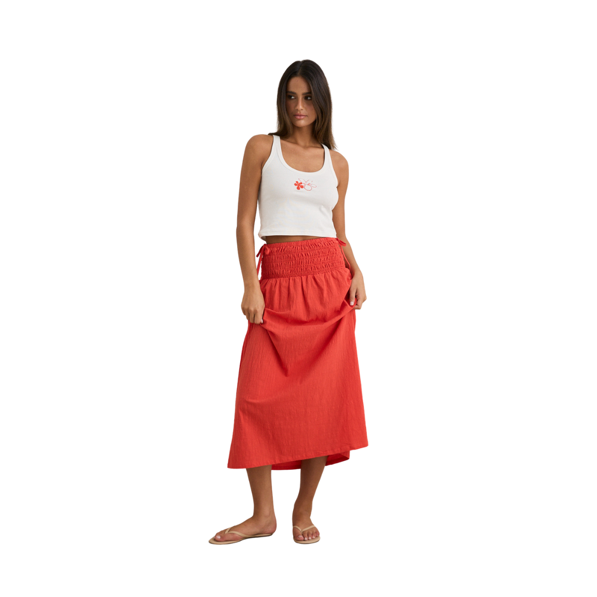 Alana Tie Side Maxi Skirt - red