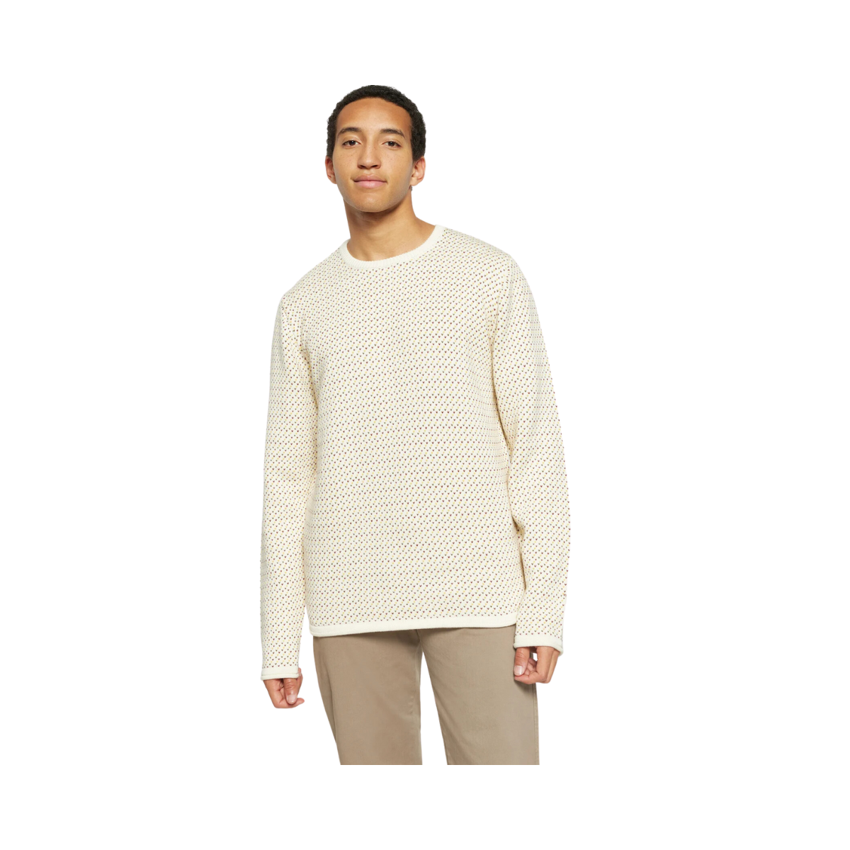 Jacquard Crew Neck Knit - White