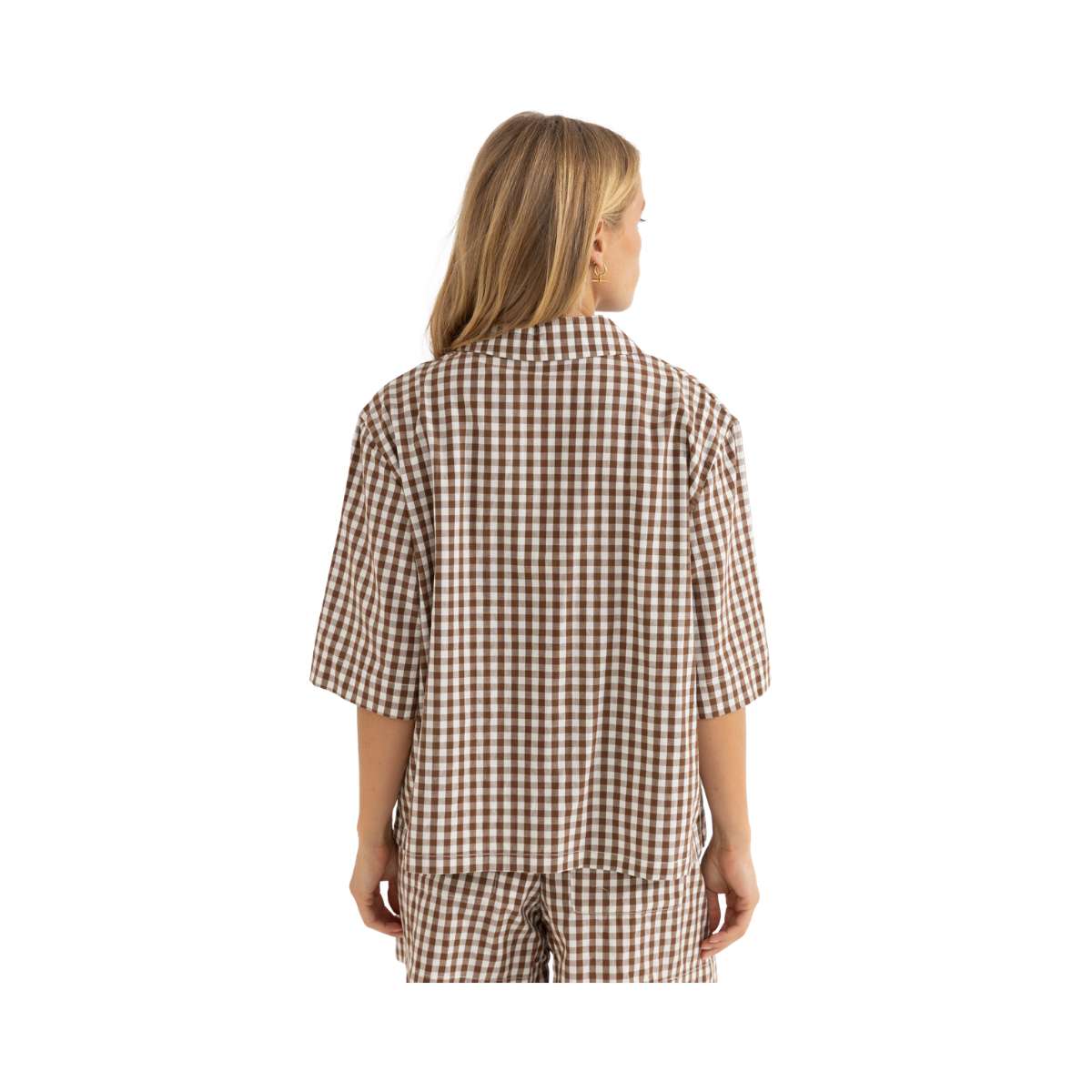 Birdie Gingham Tie Front Top - Brown