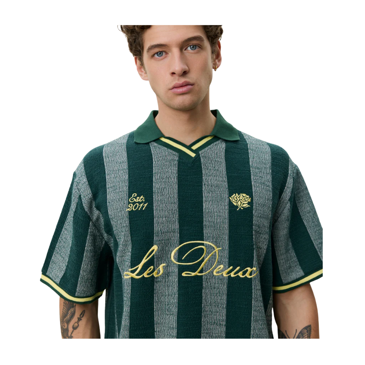 Stripe Jacquard Football Jersey - Pine Green