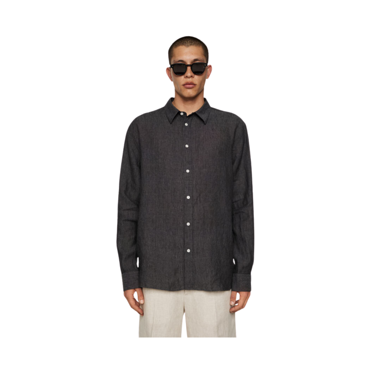 Reg LS Linen Melange Shirt - Black