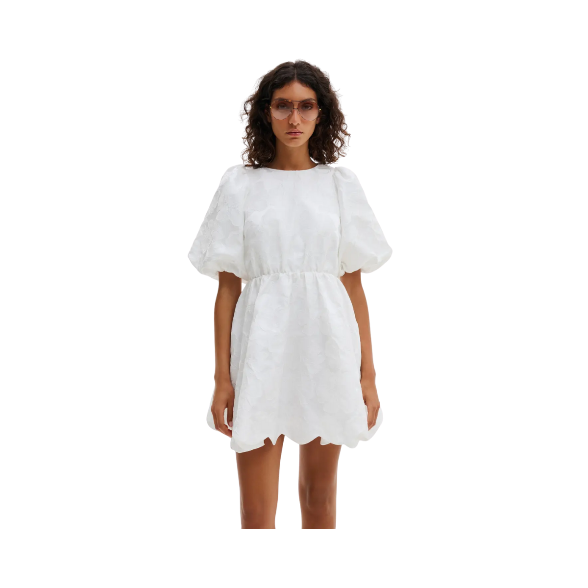 Elina Scalloped Detail Mini Dress - White