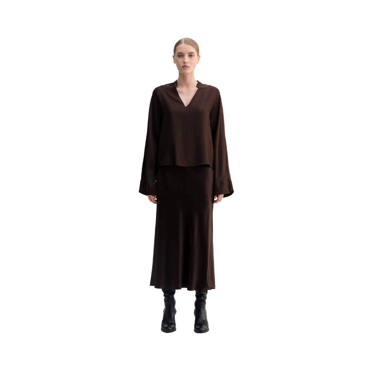 Nina V-Neck Blouse - Dark Brown