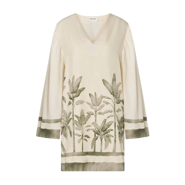 Leonella V-Neck Tunic Mini Dress - Palm