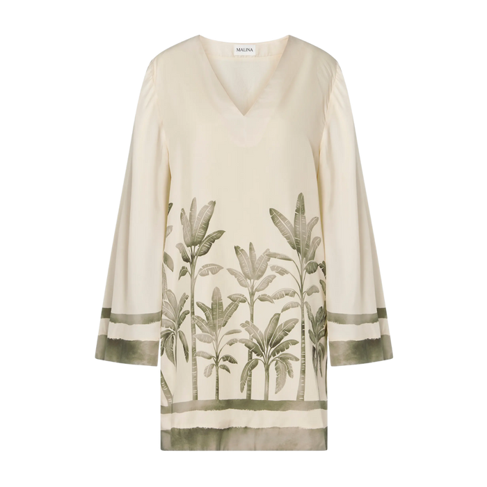 Leonella V-Neck Tunic Mini Dress - Palm