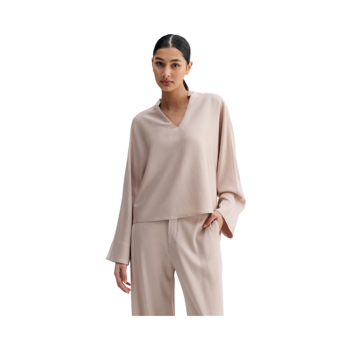 Nina V-Neck Blouse - Greige