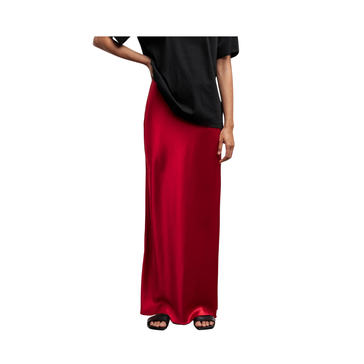 Hana long logo satin skirt - Red