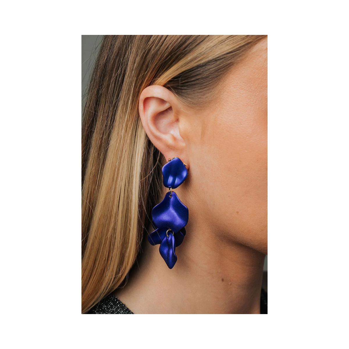 Leaf Earrings Mat - Midnight Blue