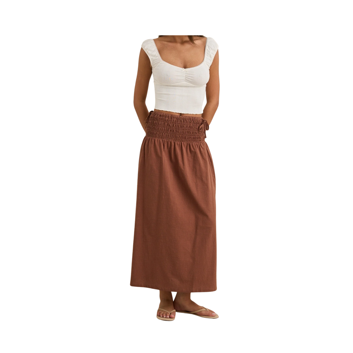 Alana Tie Side Maxi Skirt - Chocolate