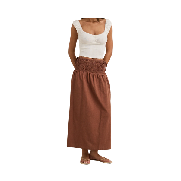 Alana Tie Side Maxi Skirt - Chocolate