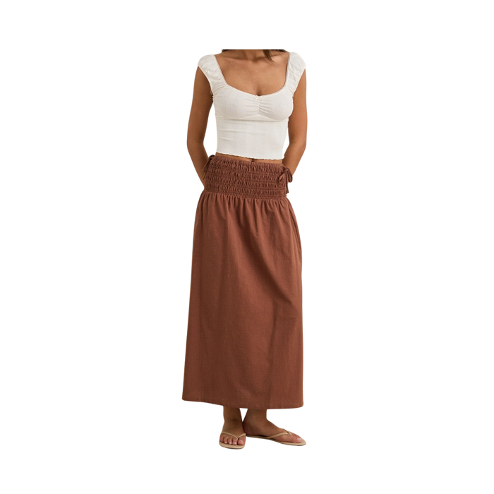 Alana Tie Side Maxi Skirt - Chocolate