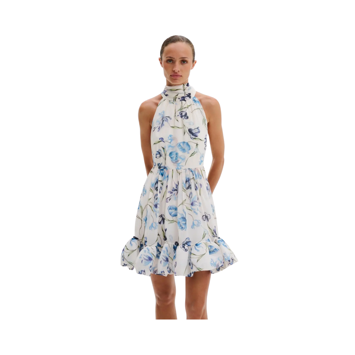 Fern Halterneck Ruffled Mini Dress - Tulip Blue