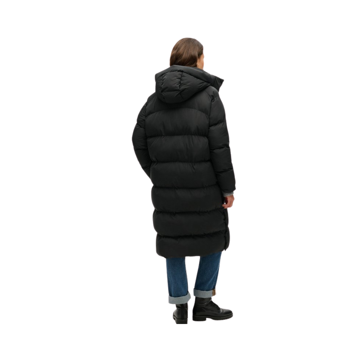 Longline Hooded Puffer Jacket - Black