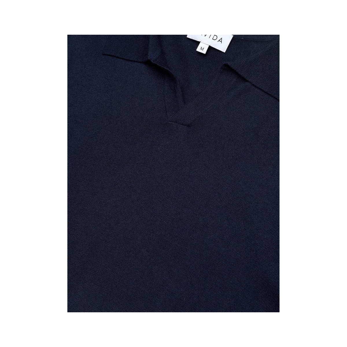 Man Fine Knit Open Collar T-shirt - Navy