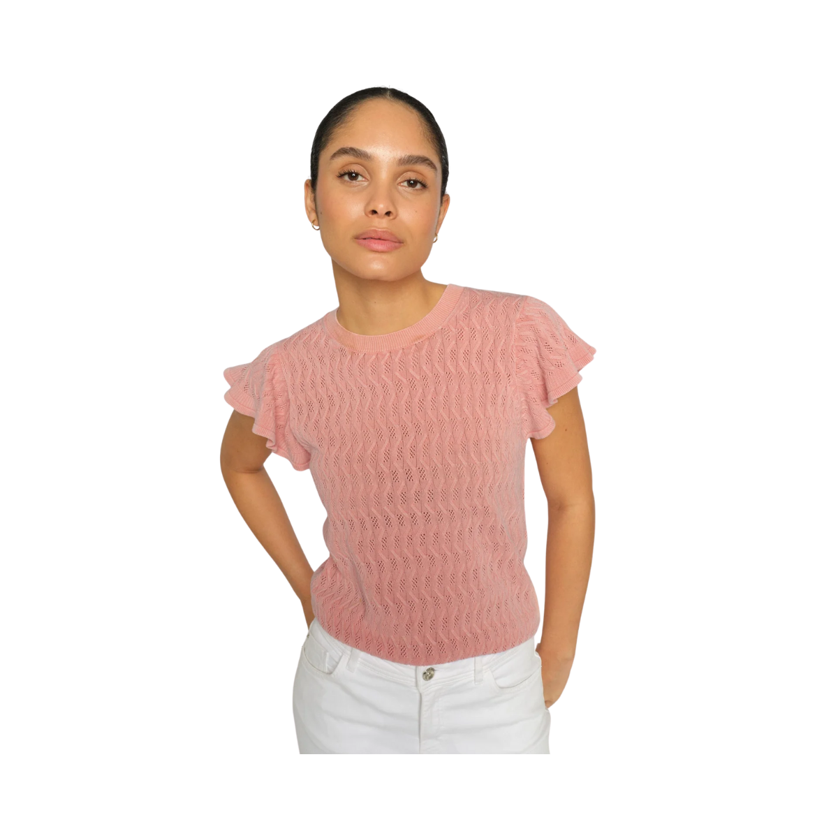 MMGanna Pattern O-Neck Knit Top - Peachy