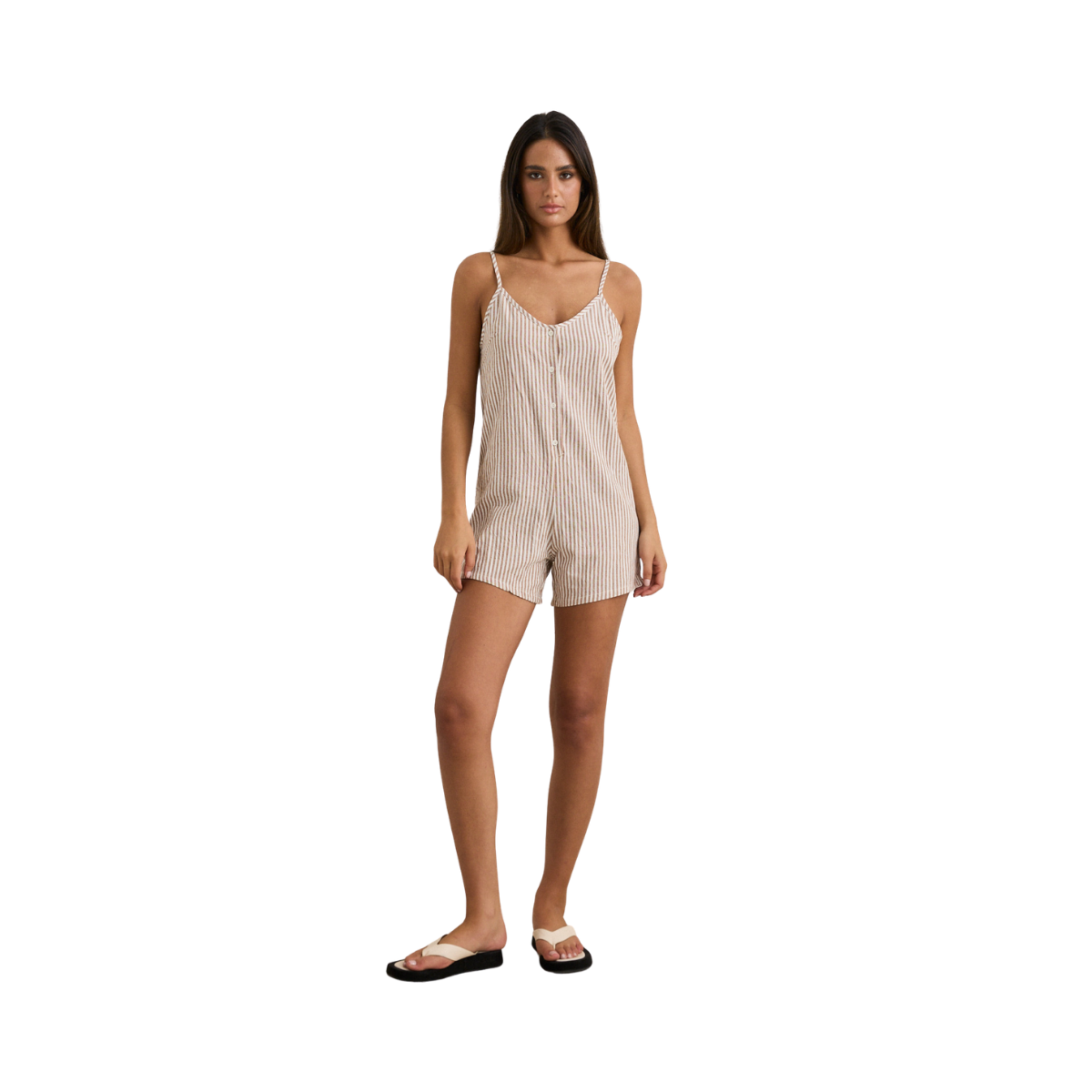 Valley Stripe Adjustable Romper - Tan