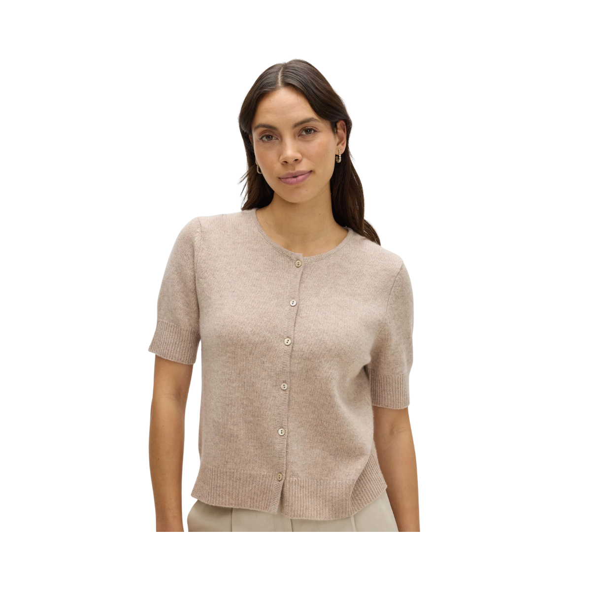 Short Sleeve Boxy Cardigan - Sand