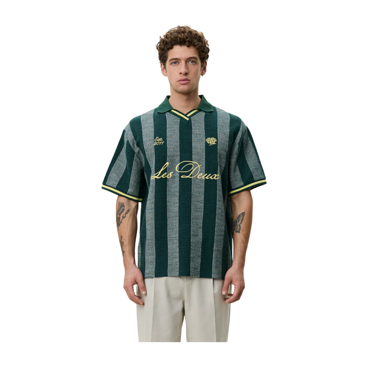 Stripe Jacquard Football Jersey - Pine Green