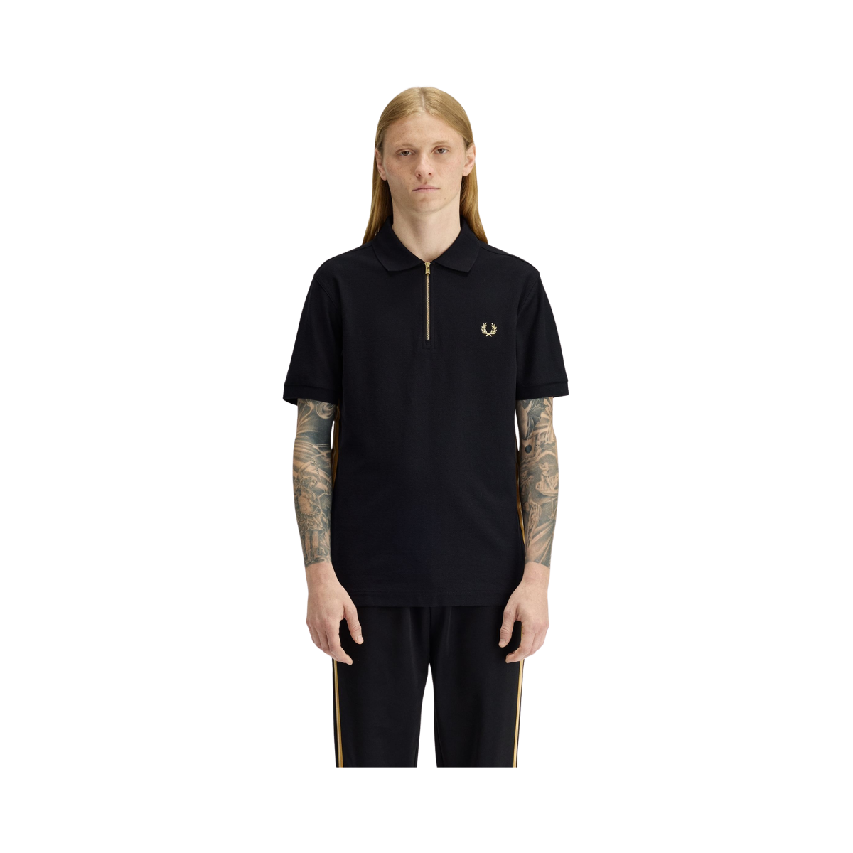 Stripe Tape Polo Shirt - Black/Champagne