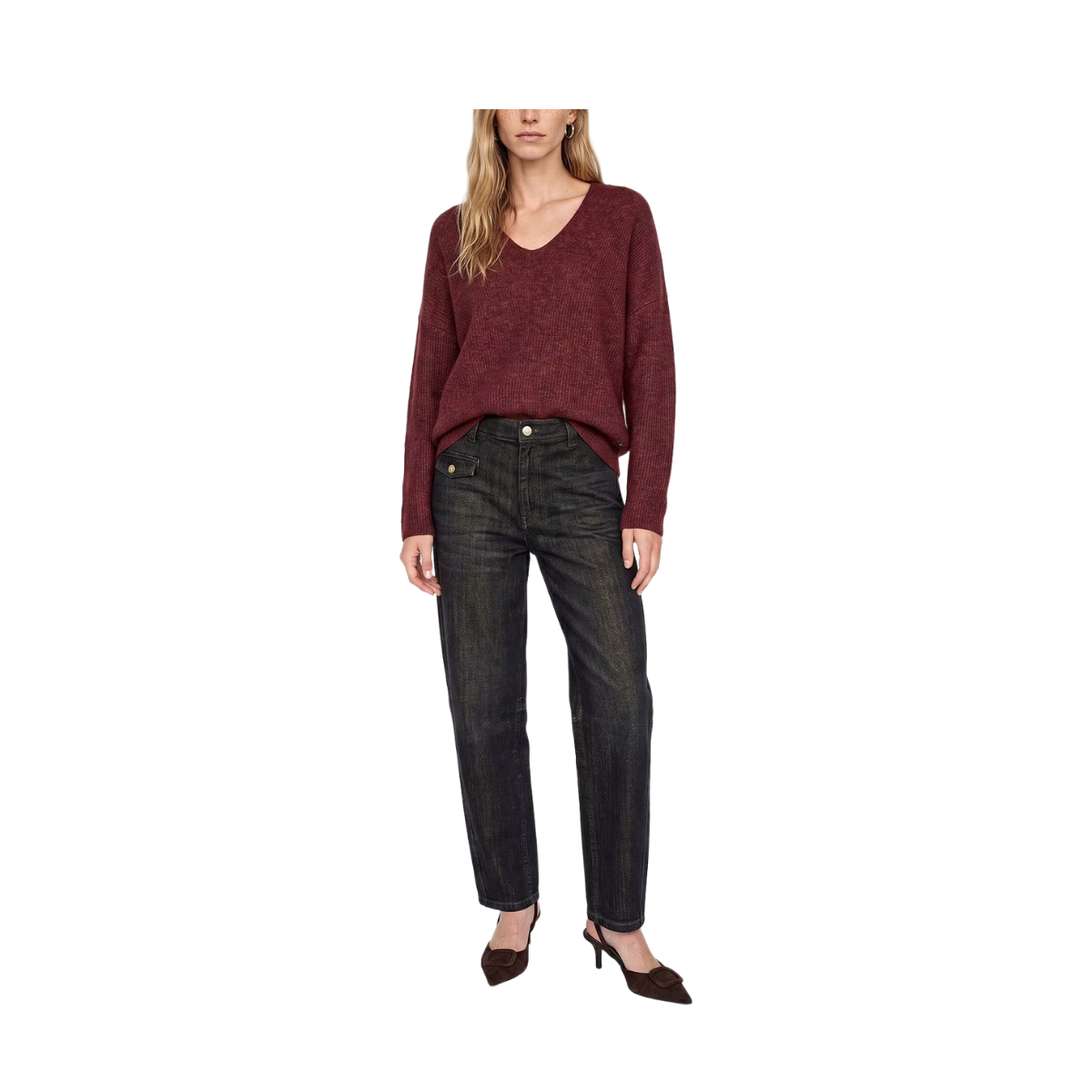 Thora V-Neck Knit - Russet Brown