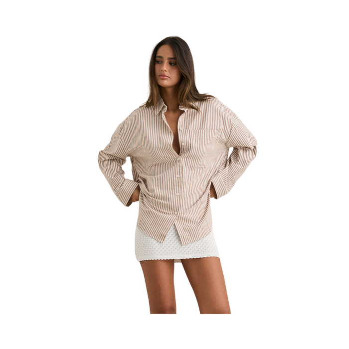 Valley Stripe Oversized Shirt - Tan