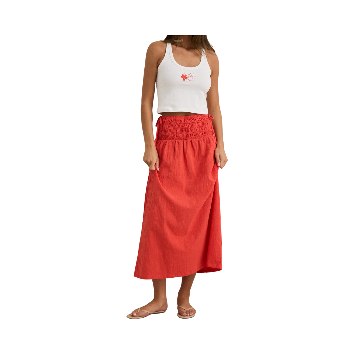 Alana Tie Side Maxi Skirt - red