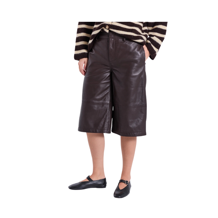Monica Bermuda Leather Shorts - Dark Brown
