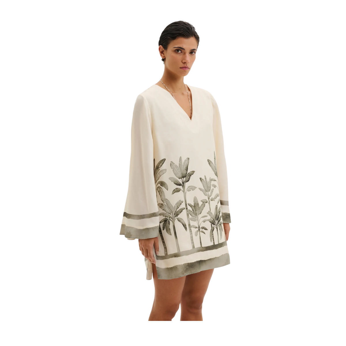 Leonella V-Neck Tunic Mini Dress - Palm