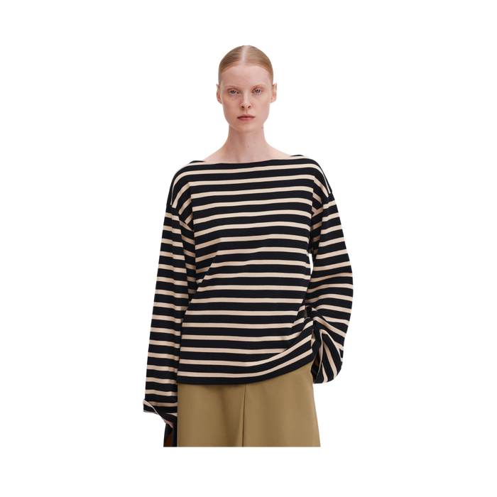 Cotton Mariner Top - Black/Pearl Beige