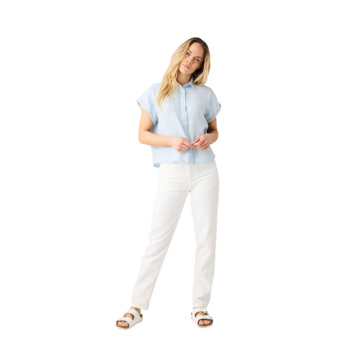 Aster Fold-Up Linen SS Shirt - Skyway
