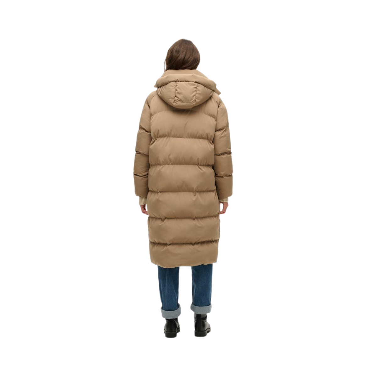Longline Hooded Puffer Jacket - 8KO Fossil Brown