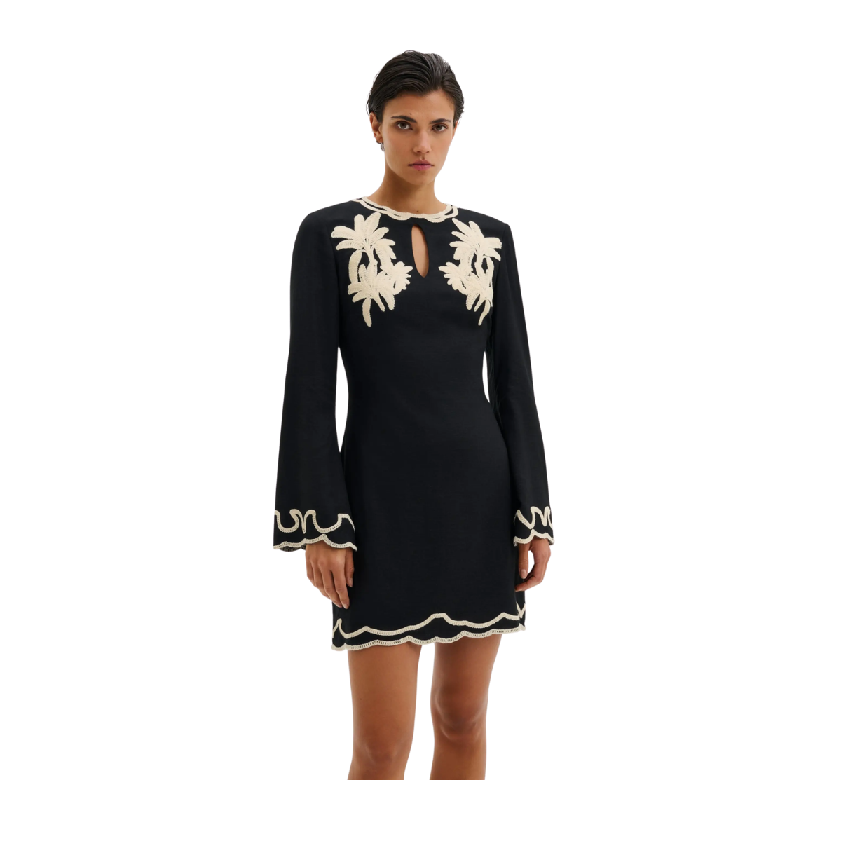 Henny Embroidered Mini Dress - Black