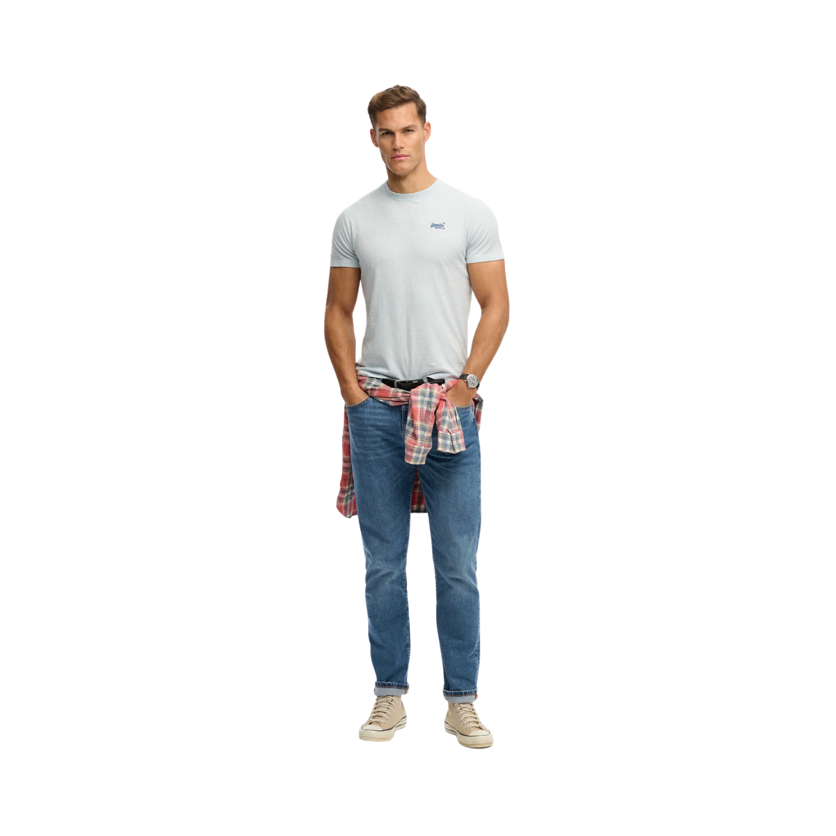 Essential Logo EMB Tee - Icy Blue Marl/Navy