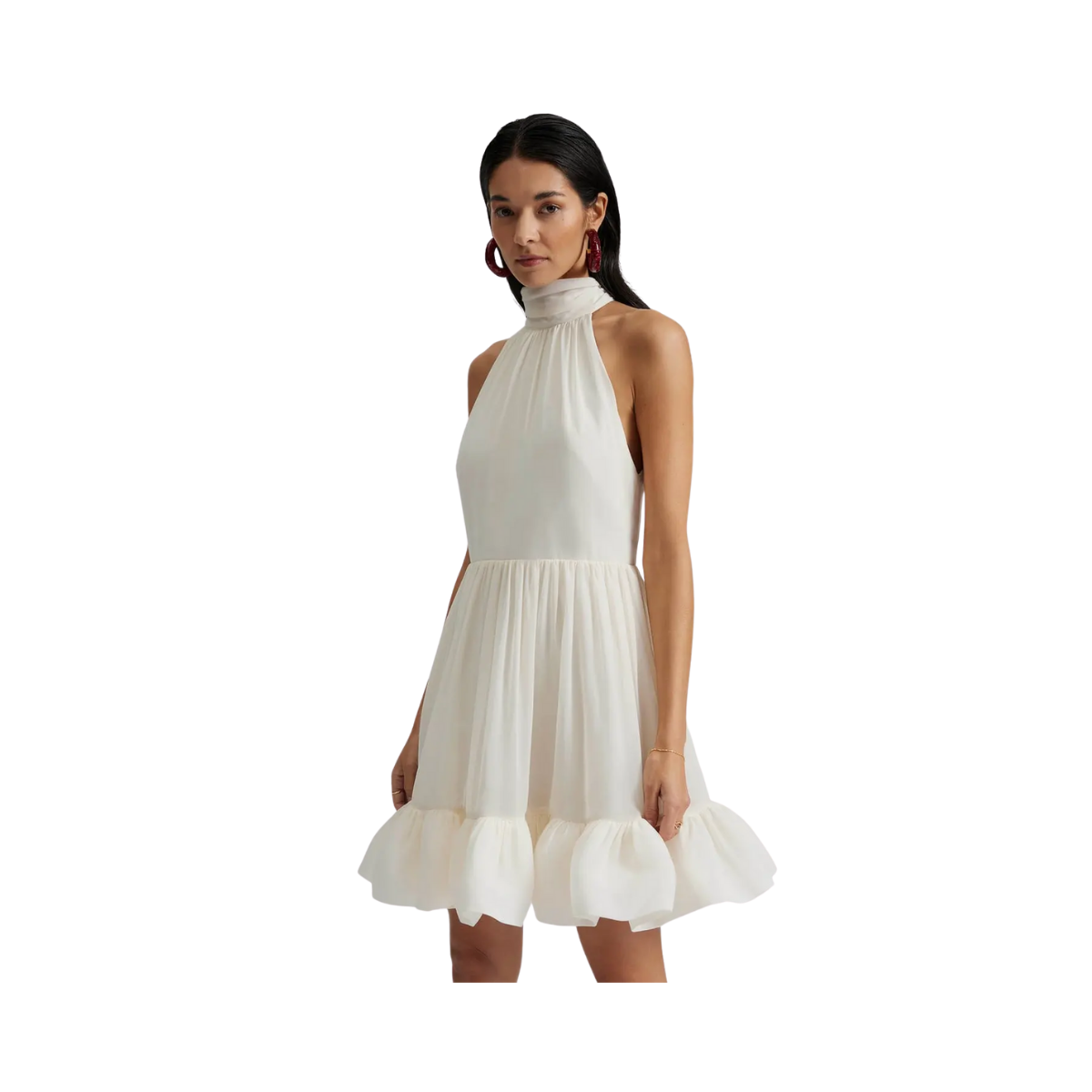 Fern Halterneck Ruffled Mini Dress - White