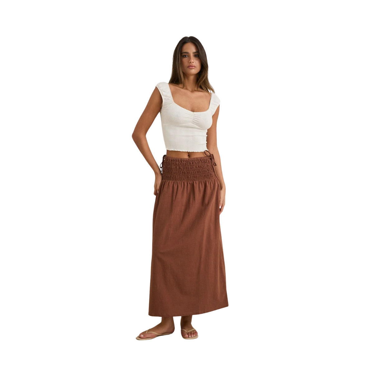 Alana Tie Side Maxi Skirt - Chocolate