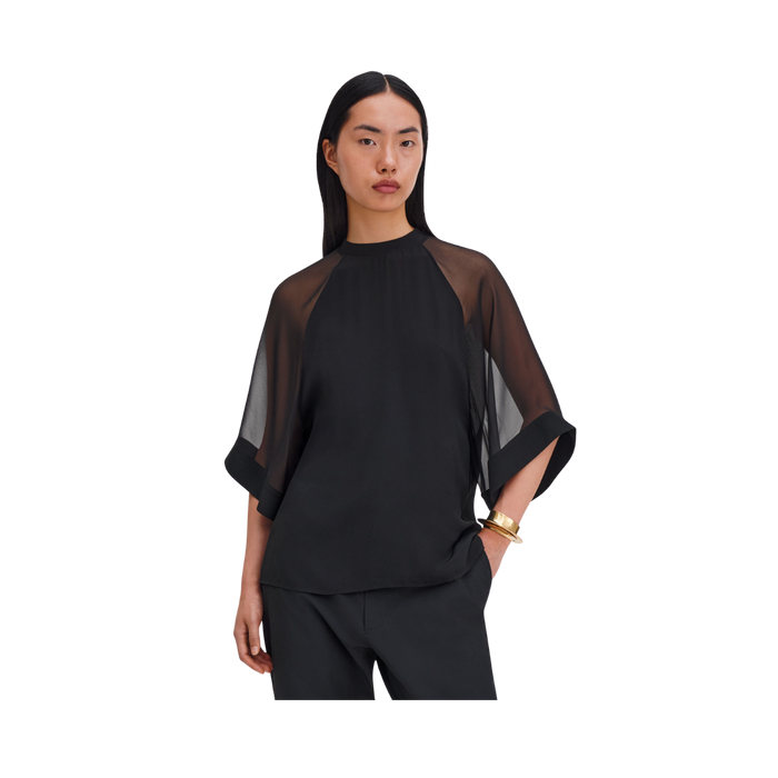 Sheer Raglan Blouse - Black