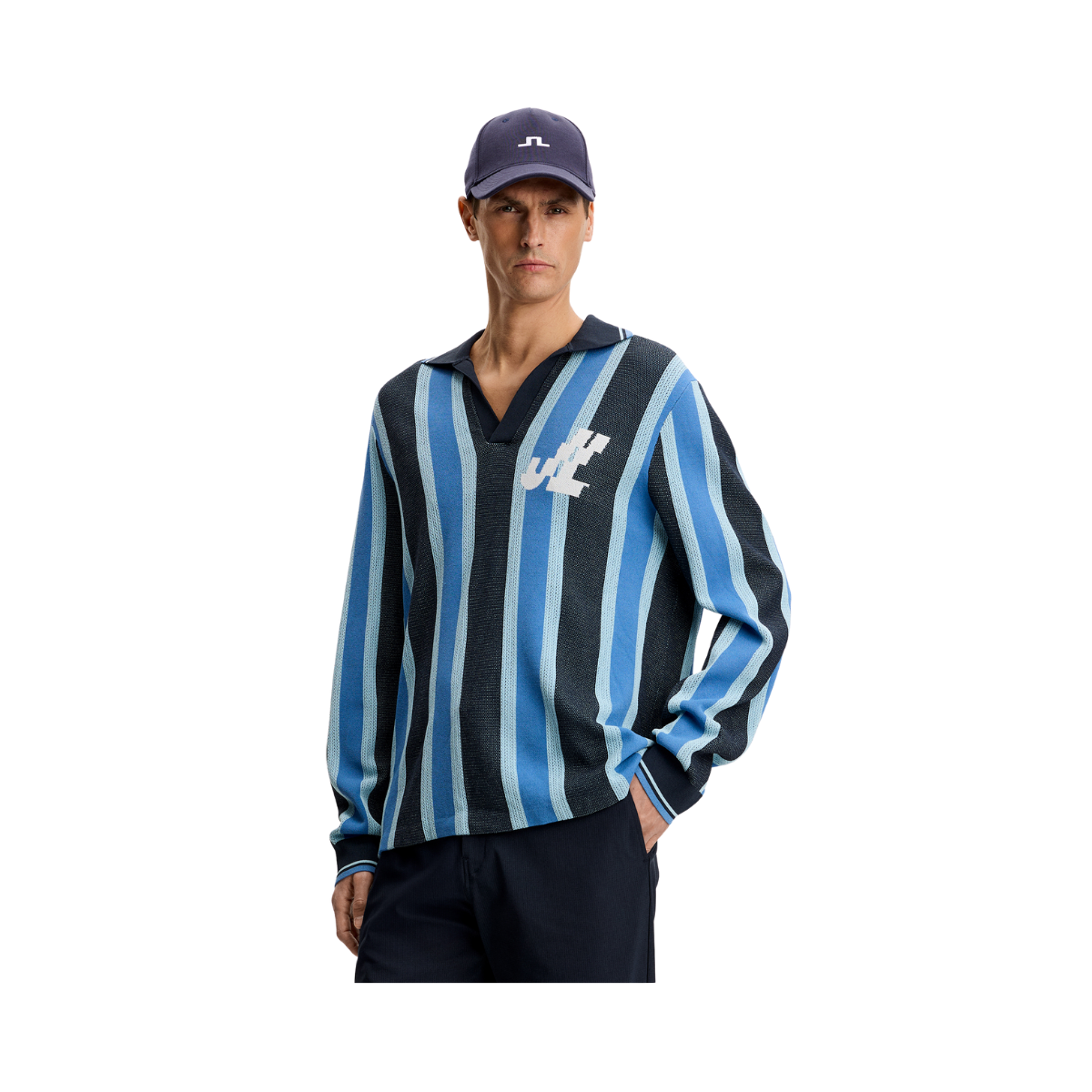 Silas Stripe Polo Knit - JL Navy