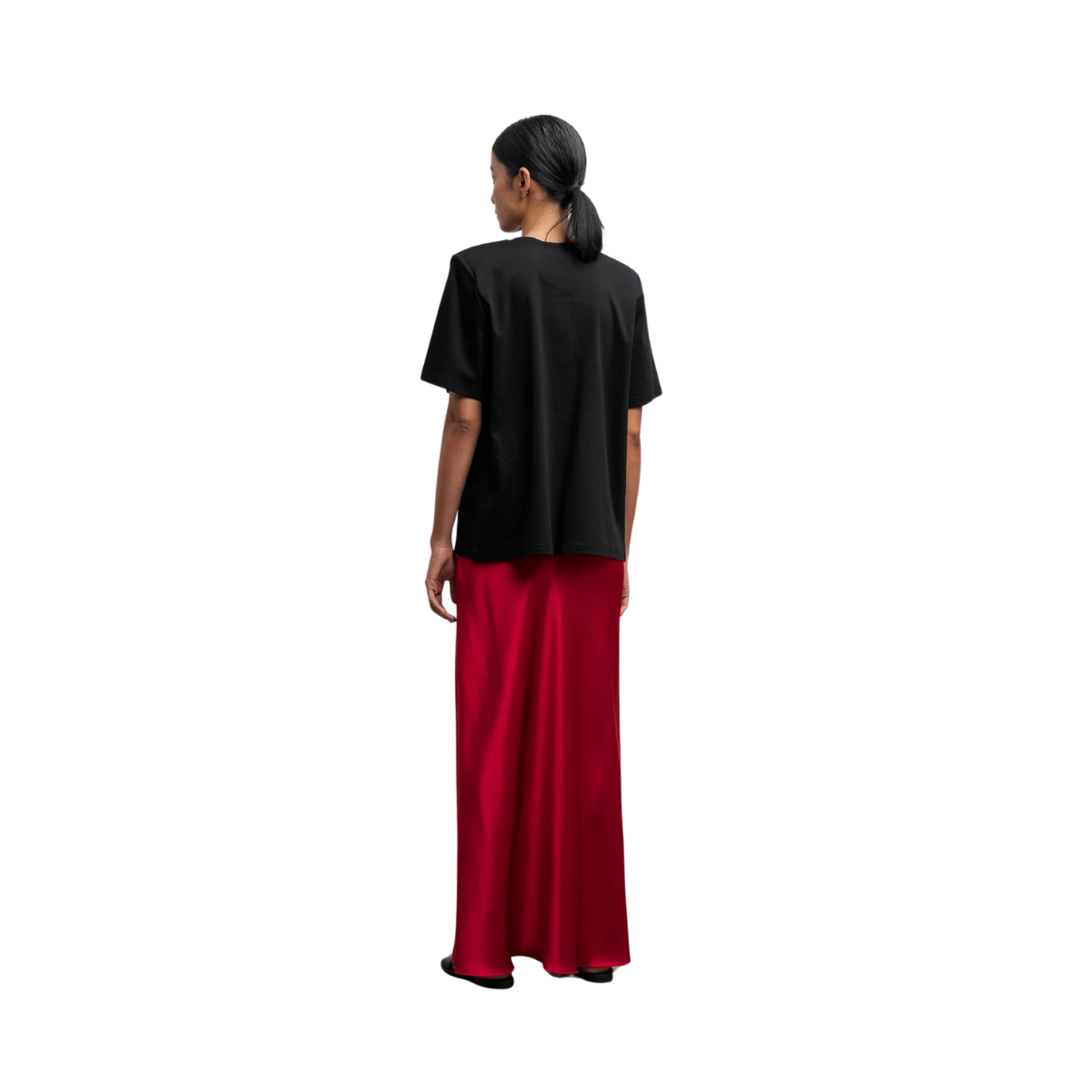 Hana long logo satin skirt - Red