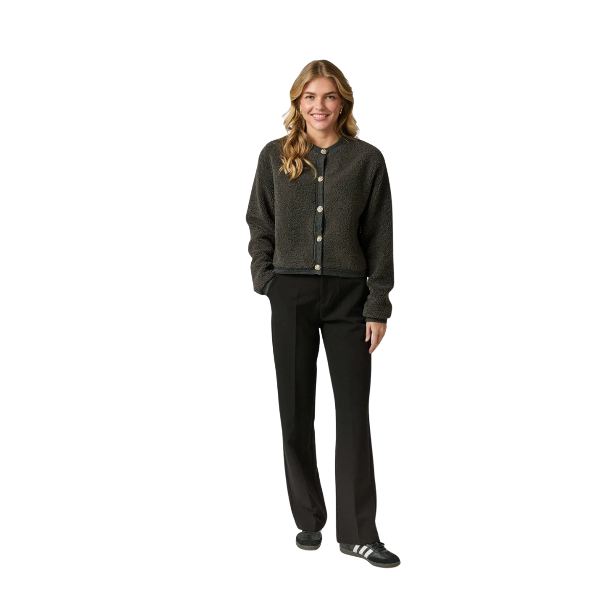 Limo Fluffy Knit Cardigan - Grey