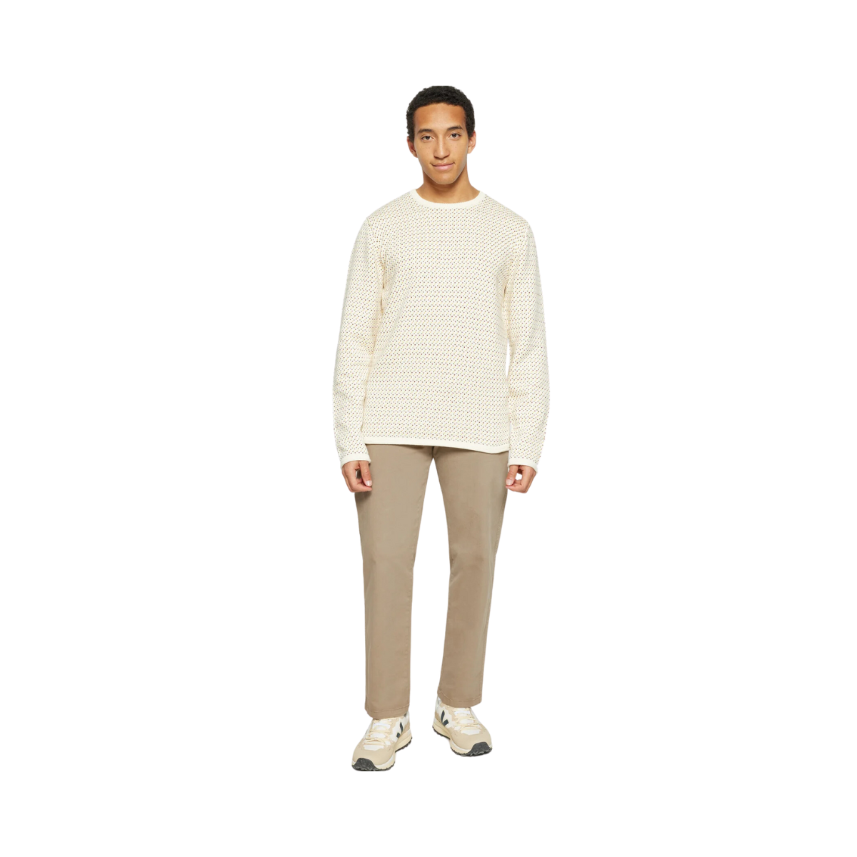 Jacquard Crew Neck Knit - White