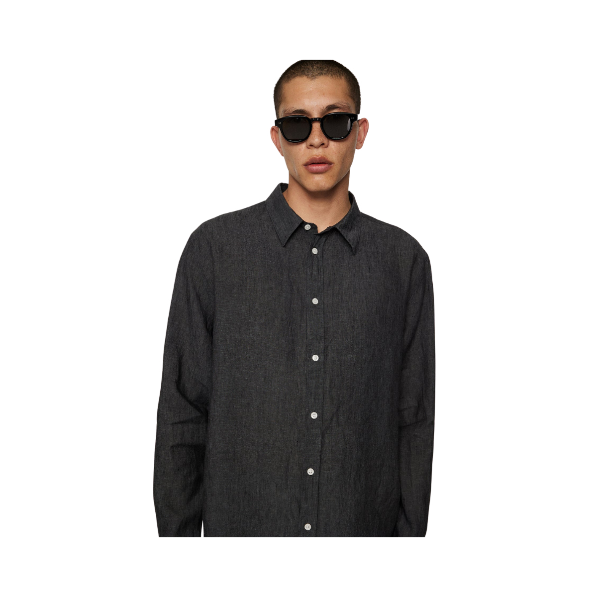 Reg LS Linen Melange Shirt - Black