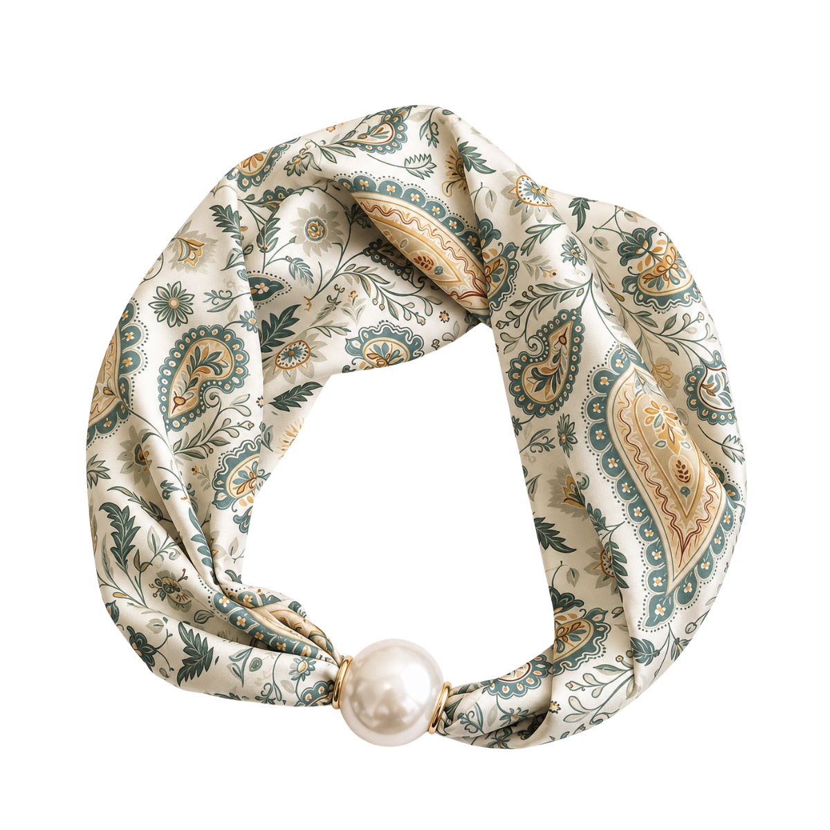 Pärlsilkesscarf - Beige & Green