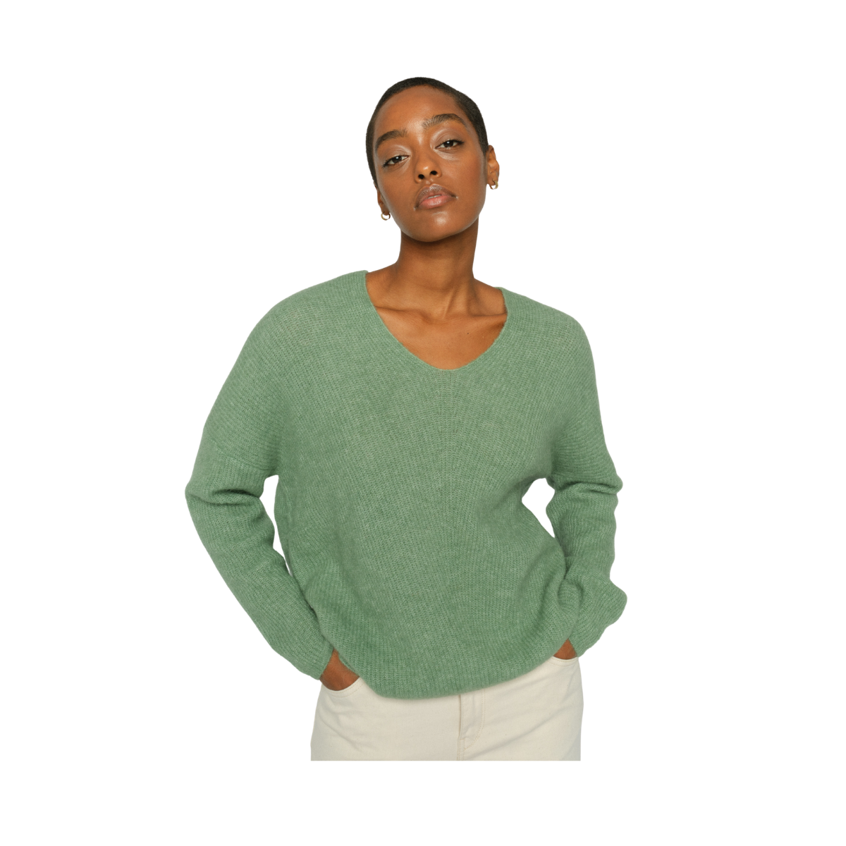 Thora V-Neck Knit - Turf Green