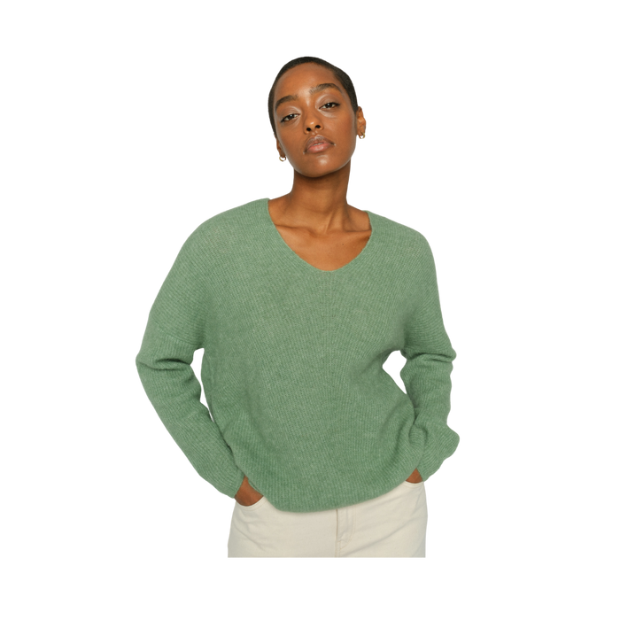 Thora V-Neck Knit - Turf Green