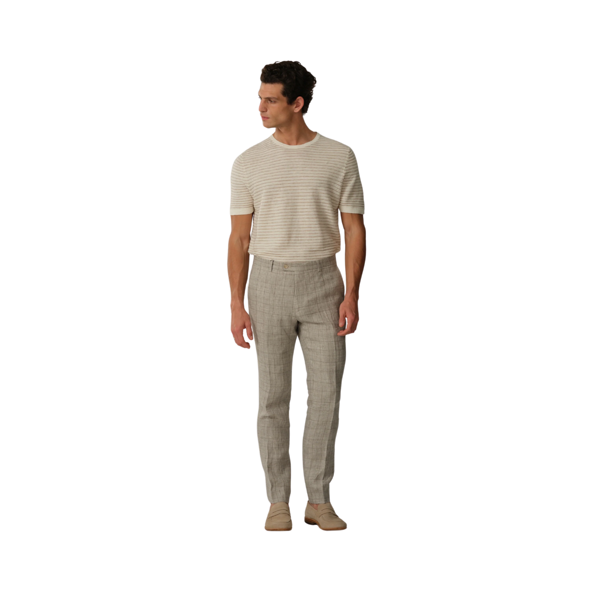 Linen Stripe - T-Shirt - Grey Off White