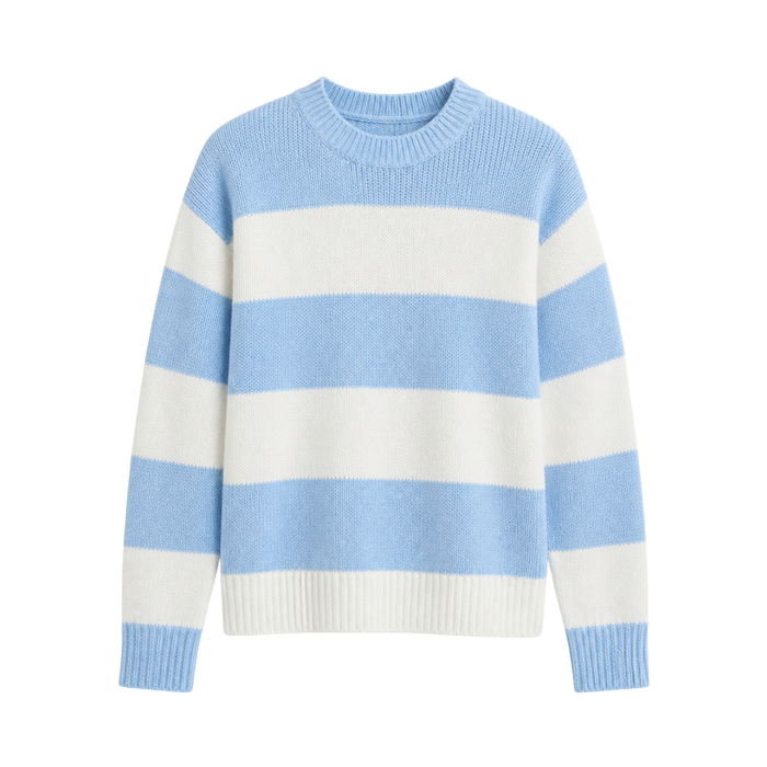 Boxy Raglan Striped Sweater - White / Blue Fog